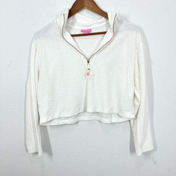 Stoney Clover Lane x Target Half Zip Cropped Sweatshirt Terry Cotton White Small - Picture 1 of 6